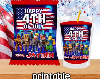 Roblox 4th of July Chips Bag Juice Label Template (Digital Download)