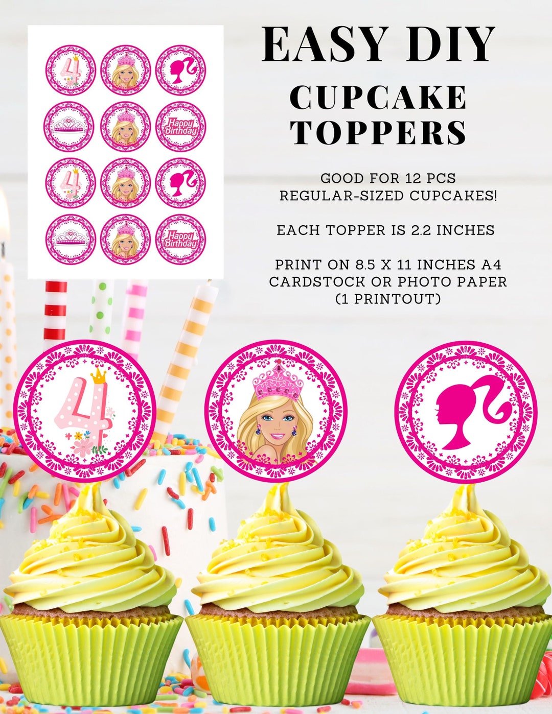 Doll Cupcake Toppers Digital Toppers 12 Pcs Cupcake Toppers Etsy