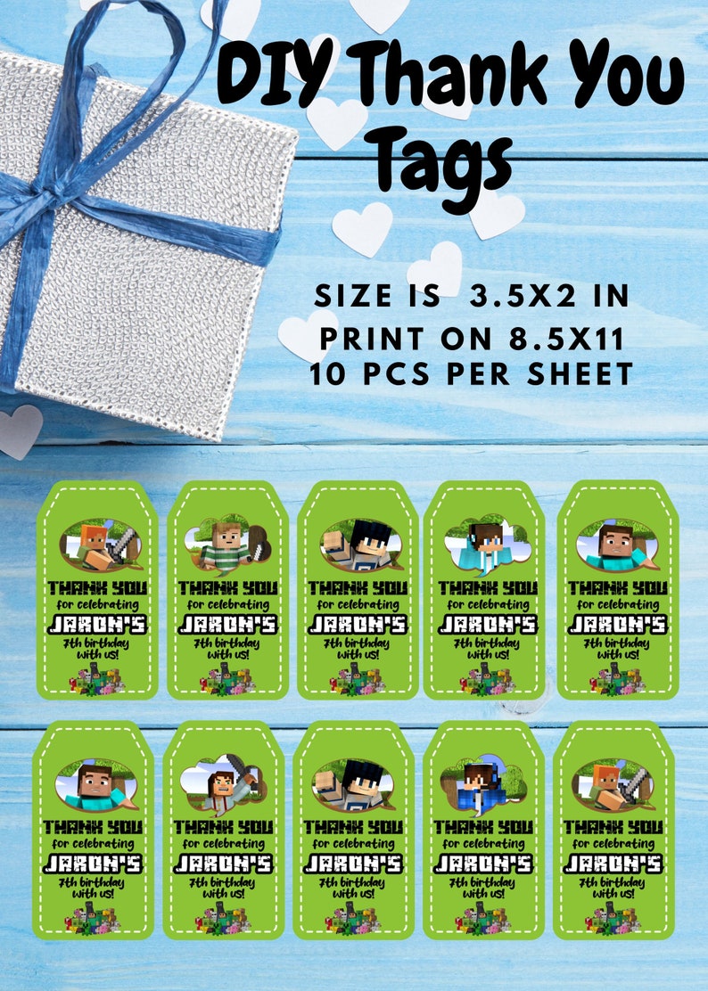 Minecraft Birthday Thank You Tags Free Customize Minecraft - Etsy