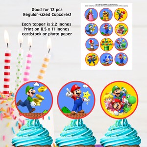 Super Mario Cupcake Toppers, Super Mario Brothers Cupcake Toppers, 12 ...