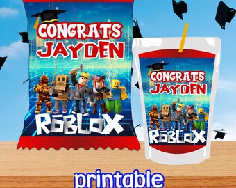 Roblox Graduation Chips Bag and Juice Labels | Printable & Personalized | Digital Download Only