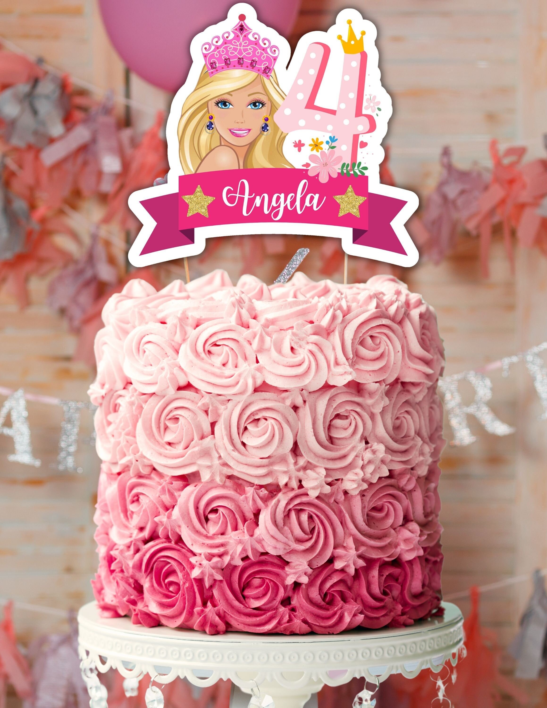 Cake topper compleanno articolo tema barbie Modello codice: PB 49 V –  Inviti Design