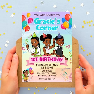 Gracie's Corner verjaardagsuitnodiging, bewerkbare uitnodiging, gratis aanpassing, kleine zeemeermin, afdrukbare uitnodiging, digitale uitnodiging, Canva 5 x 7