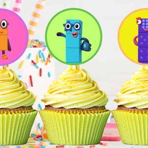 Number Blocks Cupcake Toppers: 12 Printable Birthday Party Decorations (Digital Download)