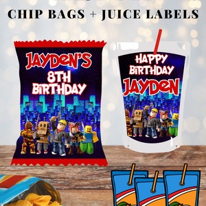 Roblox Party Combo - Customizable Chip Bag & Juice Label | Printable Digital Download | Free Customization | Birthday Party Favors