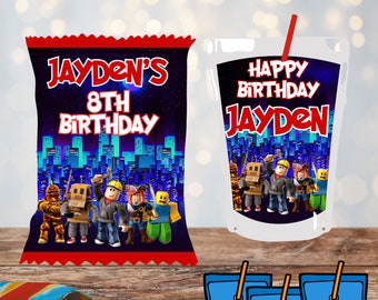 Roblox Birthday Party Chip Bag & Juice Label - Customizable (Digital Download)