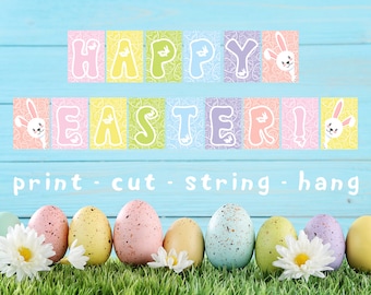 Happy Easter Banner, Printable Easter Banner, Pastel Happy Easter Banner, Digital File Only, Printable Bunting
