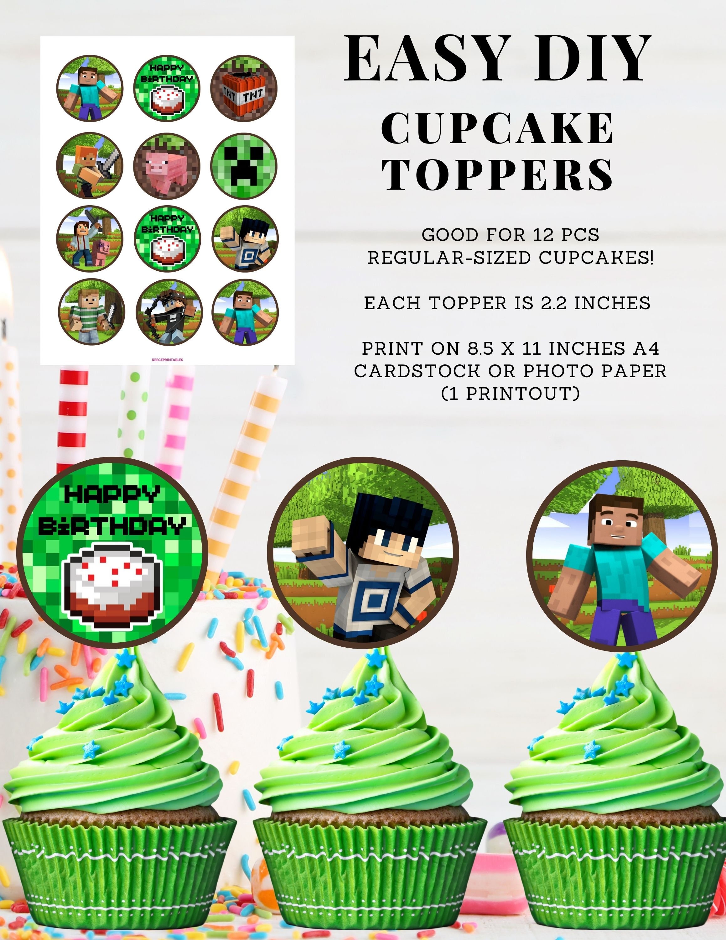 Sabor da Lembrança Bolos e Cupcakes - Minecraft! Topper