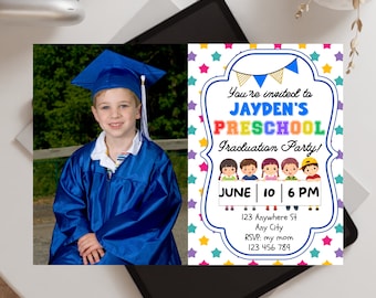 Graduation Party Invitation, Free Customize, Preschool, Editable Template, Printable Invitation, Digital, Instant Download,