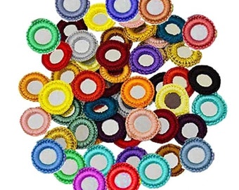 100 Pieces Multicolors And Mirror Combo for Craft, 2 CM Indian Mirror, Crocheted Mirror,  Crochet Thread Rings for Art & craft