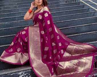 Silk Saree Banarasi Silk Saree With Blouse Piece, Bollywood Saree, Stylish Saree