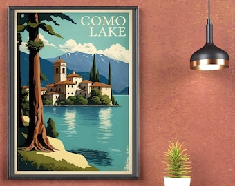 Travel Poster - Lake Como - Como Lake - Wall Art - Ai Generated Art - Vintage travel poster