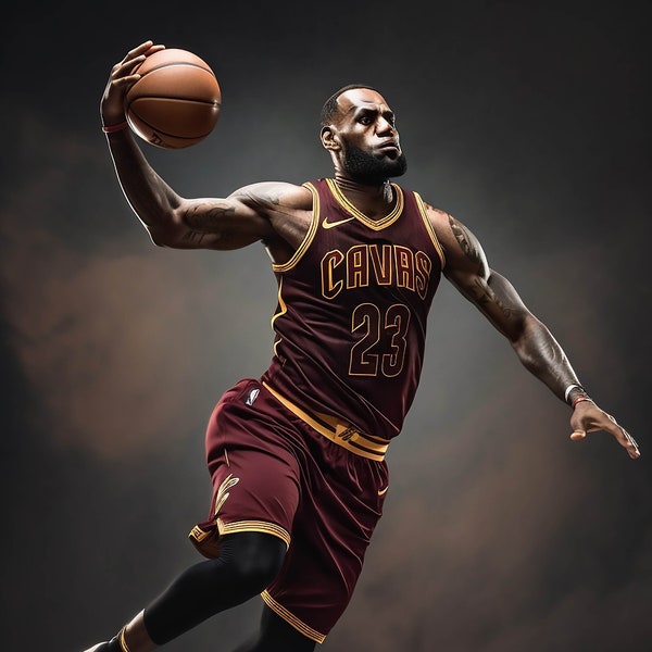 Lebron James Poster - Lebron Poster - Basketball Print - AI generated art - Midjourney art - Fathers Day gift