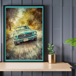 Memorial Day Gift - Mustang Poster - Vintage Auto Poster - Klassieke auto&#39;s - Wall Art