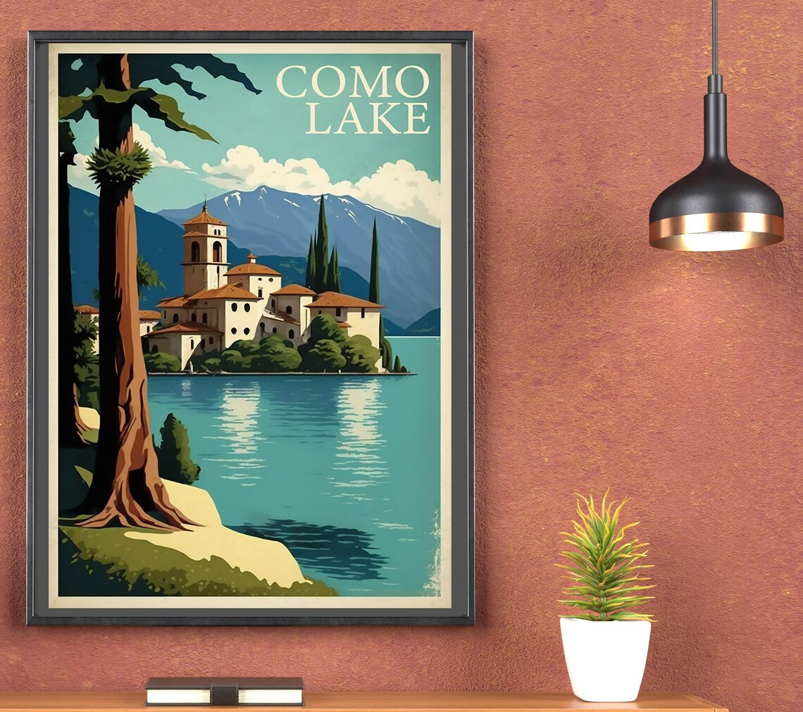 lake como italy travel poster art print (digital... Travel Poster - Lago di Como - Como Lake - Wall Art - Ai Generated Art ...