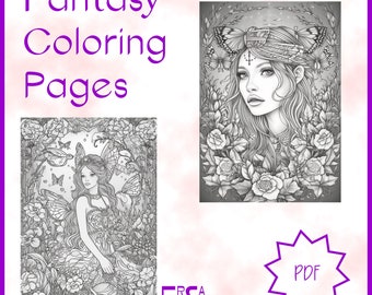 Fantasy Coloring Pages - Greyscale coloring pages - Adult Coloring Pages - AI generated art - Coloring sheets -