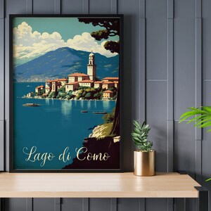 Vintage-Reiseposter – Comer See – Wandkunst – KI-generierte Kunst – italienisches Poster – Geschenkidee