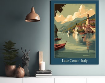 Italy Travel Poster - Italy Wall Art - Midjourney art - Vintage Poster - Lake Como Print - Travel Print - AI generated art