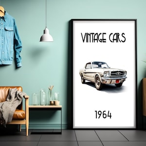 1964 Mustang Poster - Vintage Car Poster - Classic Cars - Home decor - Gift for father