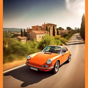 Customizable Print - Porsche Poster - Italy Wall Art - Porsche 911 - Tuscany Painting - Digital Download - AI Generated Art