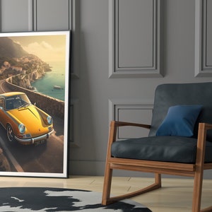 Porsche 911 - Vintage car poster - Amalfi Coast - Italy Watercolor Poster - Porsche Art