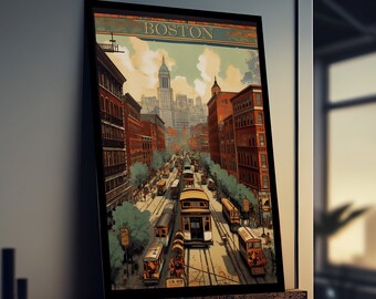 Boston Poster - Boston Wall Art - Vintage Travel Poster - Home Decor - Digital Art