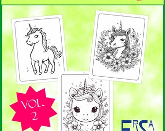 Unicorn Coloring Pages - Coloring Book - Printable Pages - Digital Download - Coloring pages for kids - Midjourney Art