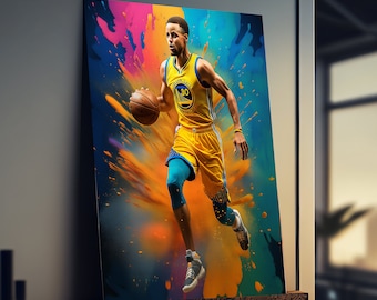 Steph Curry Digital Poster, Basketball Wall Art Printable, NBA Home Decor, Golden State Warriors Fan Gift, Sports Room Download