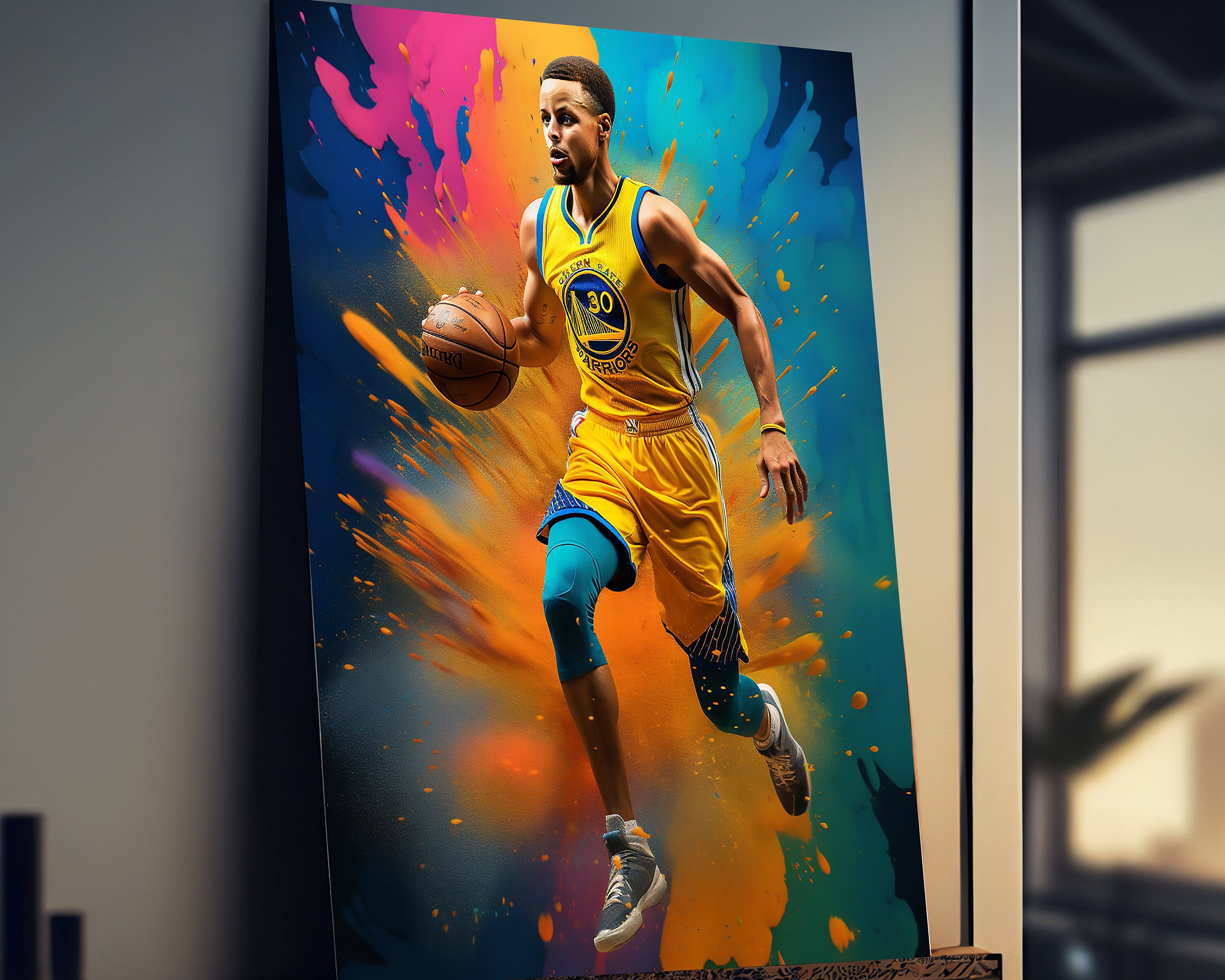 Steph Curry Digital Poster, Basketball Wall Art Printable, NBA Home Decor, Golden State Warriors Fan Gift, Sports Room Download