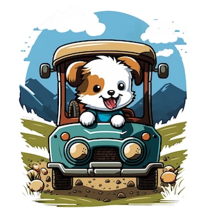 Tshirt Design - Cute Dog - Off-road Car - Color Design - Graphic Tshirt - Digital Download