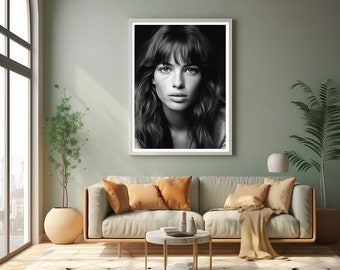 Jane Birkin Poster - Vintage Music Poster - Ai Generated Art - Vintage Photo - Black and White