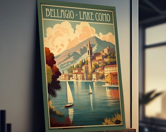 Italy Travel Poster - Italy Wall Art - Vintage Poster - Lake Como Print - Travel Prints - AI generated art - Bellagio