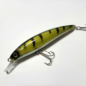 4.3&quot; Olive Tiger Luminous Jerkbait, Crankbait, Slashbait, Custom Fishing Lure, Bass Fishing lures