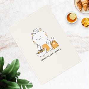 Cute Cat Cooking Cotton Tea Towel, Cat Lover Gift, Whiskers and Whisks Kitchen Decor, Gift for Chefs, Cat-Themed Kitchen Towel