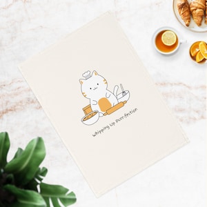 Cat Kitchen Towel, Whipping Up Purrfection, Organic Cotton, Cat Lover Gift, Funny Tea Towel, Home Decor, Kitchen Accessories, Gift for Chefs