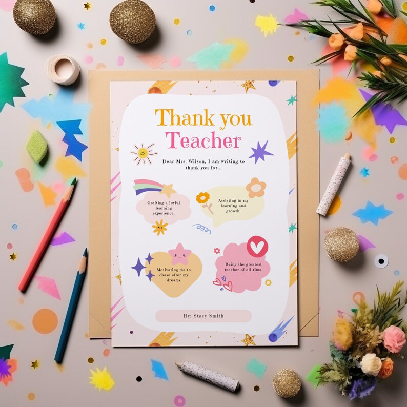 Personalised Teacher Thank You Letter, School and Teacher Thank You