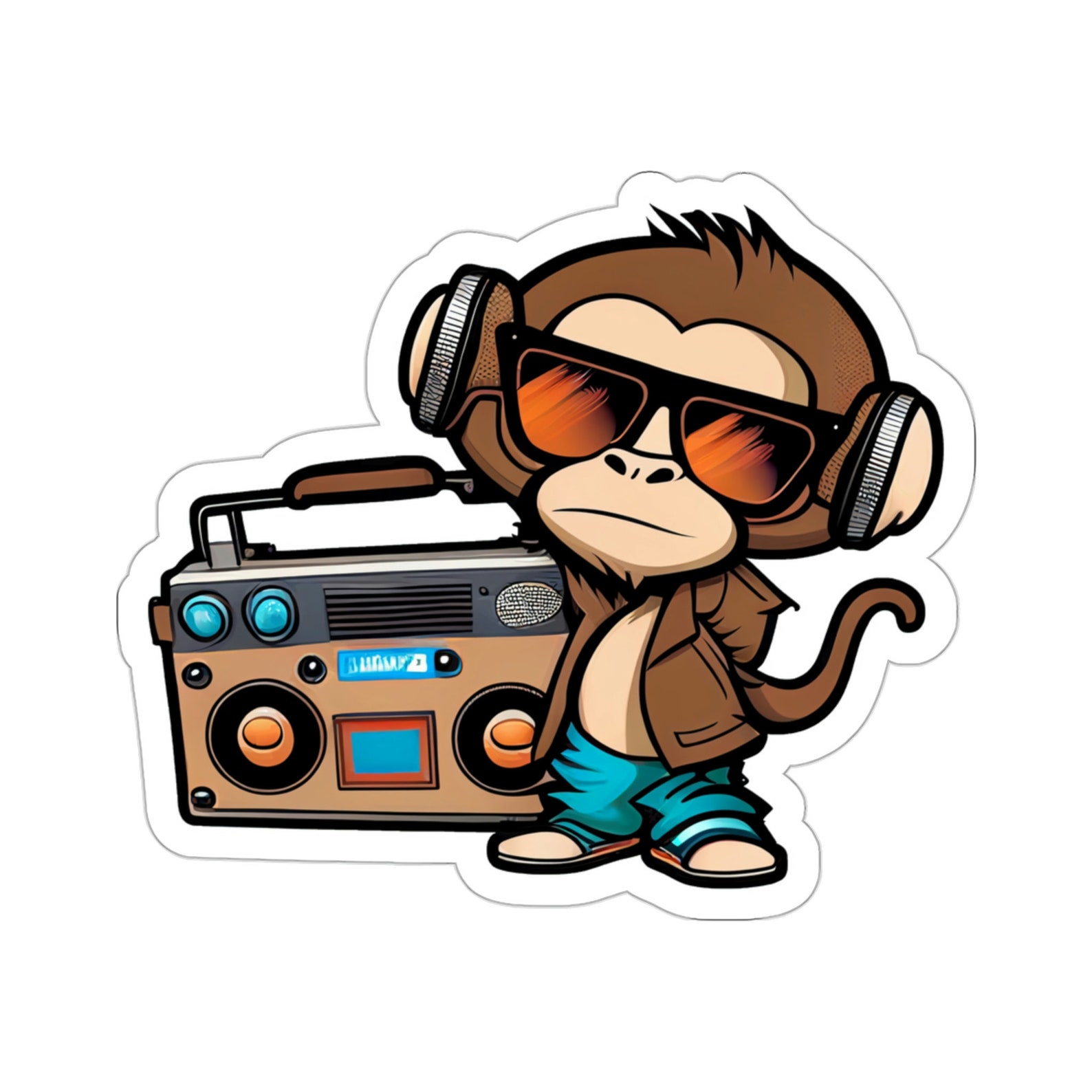 Monkees Sticker Monkey Sticker With Boombox and Sunglasses Fun Vinyl Decal for Laptops ...