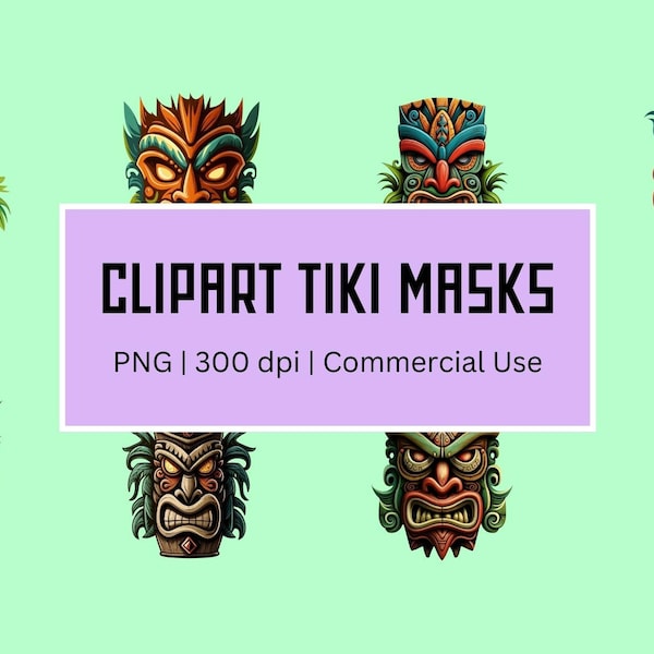 Hawaiian Tiki Clipart - Tropical Clipart, Tiki Mask, Tiki PNG, Instant Download