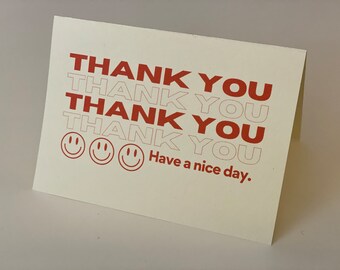 Thank You Card, Greeting Card, Digital Art, Printable, Printable PDF, Red, Smiley Face Card, Aesthetic, Have A Nice Day Card, Retro Design