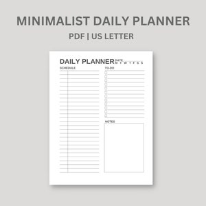 Minimalist Daily Planner, Schedule, To Do List, Digital Download, Printable, Office Organization, Gifts for Her, For Him, School Planner