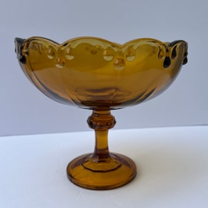 Vintage Amber Indiana Glass pedestal fruit bowl compote, pedestal candy dish, mid-century vintage pedestal dish, antique serving bowl