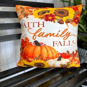 Fall Sunflower Pumpkin Pillow Cover, Farmhouse Porch Sofa throw pillow, Patio fall decor, Fall pillow cover, Autumn decor for bench,