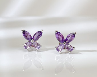 Natural Amethyst butterfly earring With S925 Sterling Silver Plated 18K Gold Feburary Birthstone