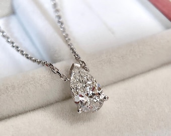 IGI Certified 1.5 CT Pear Lab-Grown Diamond Necklace, 18K White Gold