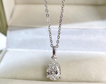 IGI Certified 1.5 CT Pear Lab-Grown Diamond Pendant Only, 14K White Gold