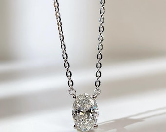 IGI Certified 1.5 CT Oval Lab-Grown Diamond Necklace, Sterling Silver