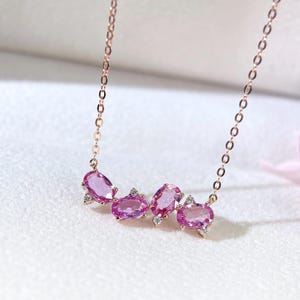 Natural Four Stone Pink Sapphire necklace 18K solid gold with Certificate September Birthstone Gift