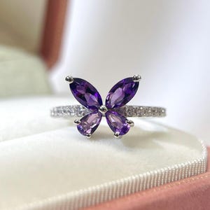 Amethyst Butterfly Ring: Sterling Silver February Birthstone