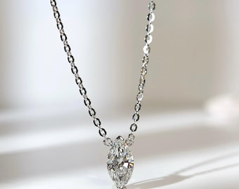 IGI Certified 1 CT Marquise Lab-Grown Diamond Necklace, Sterling Silver