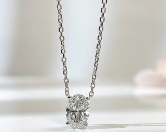 IGI Certified 1.5 CT D/E Oval Lab-Grown Diamond Necklace, 18K White Gold